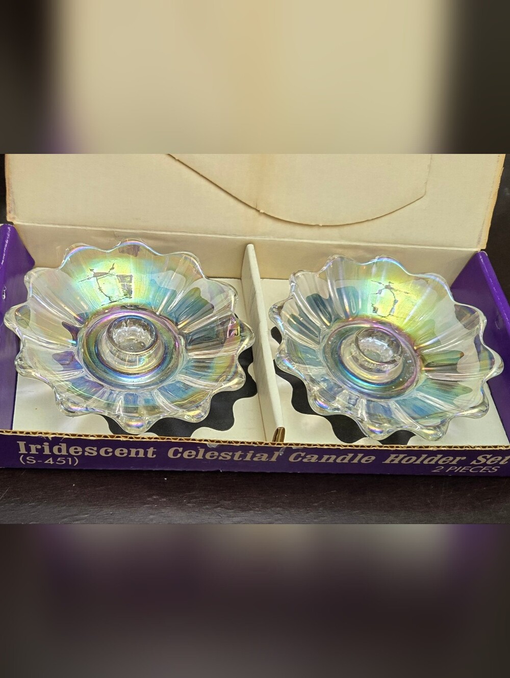 Iridescent Glass Flower Candle Holders - Pair